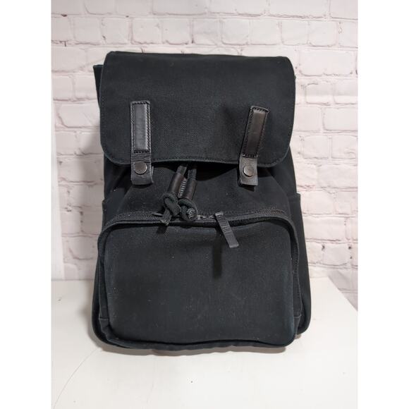 Everlane Black Double Modern Snap Canvas Backpack Knapsack Bag READ 12" LAPTOP - Picture 1 of 14
